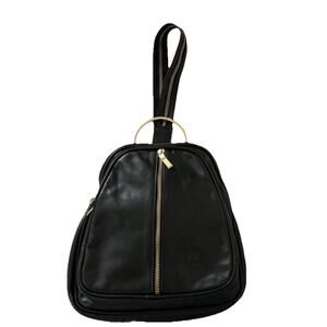 Black Italian Leather Backpack Handbag Purse Gold Zipper Straps I MEDICI FIRENZE